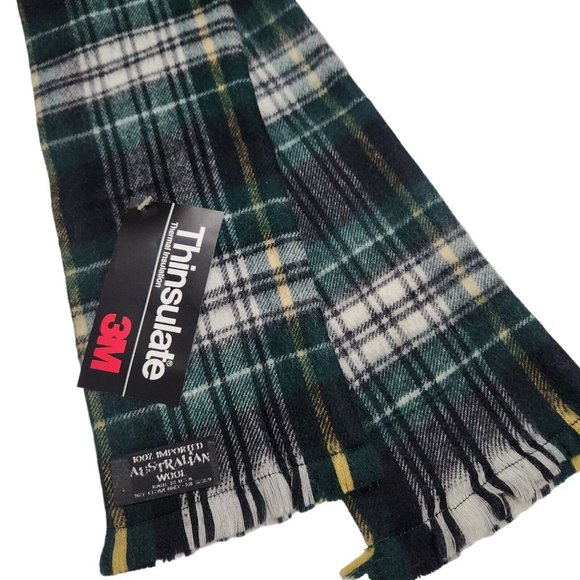 Vintage Tartan Green Plaid 100% Australian Wool Scarf Made In USA - Picture 5 of 8